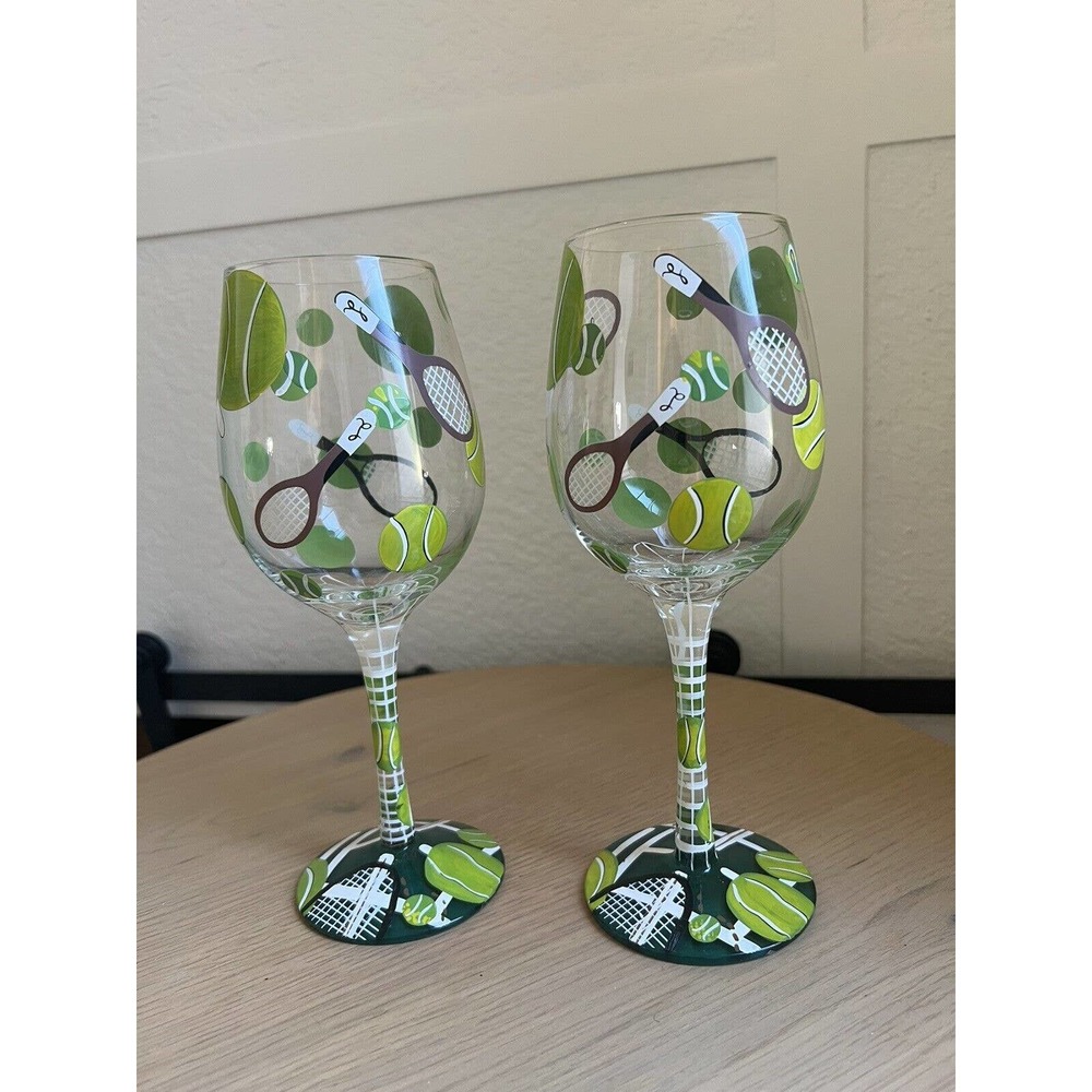 Lolita Hand Painted 15 Ounce Tennis Lover Wine Glass, No Box